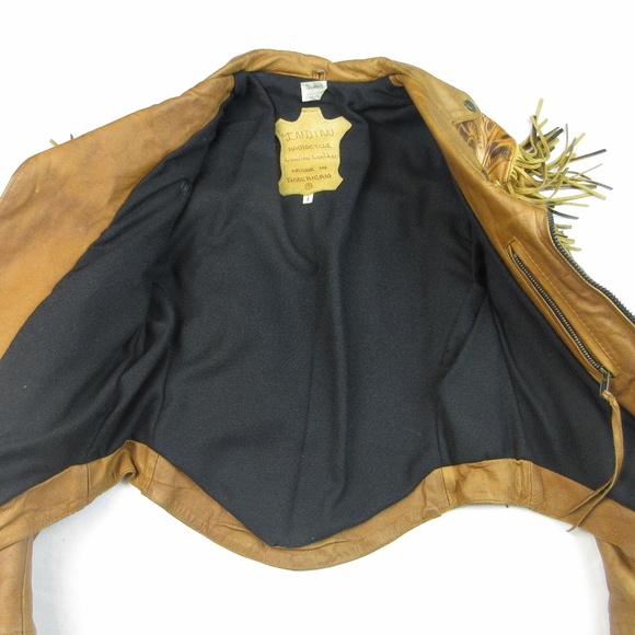 VTG 70's Leather Fringe Motorcycle Jacket Sz Small - Picture 11 of 15